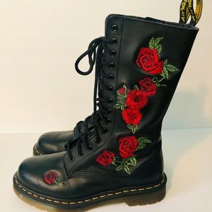 Dr Martens rose embroidered tall boots